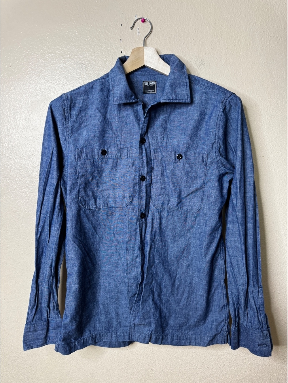 Todd Snyder Button Up Shirt Mens Small Blue Chambray Pockets Casual